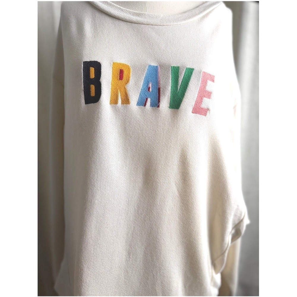 Blank Paige Brave Sweatshirt Cream Rainbow Embroidered Graphic